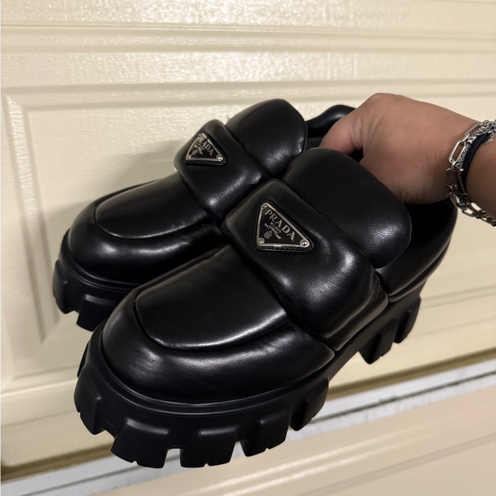 Prada Padded leather women’s monolith loafers